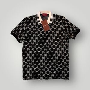 Gucci Black/White GG Monogram Polo Shirt - Large